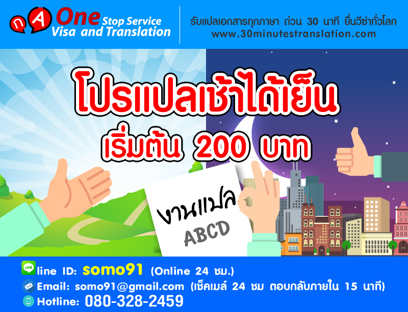 โปรโมชั่น แปลภาษา เช้าได้เย็น เริ่มต้น 200 บาท